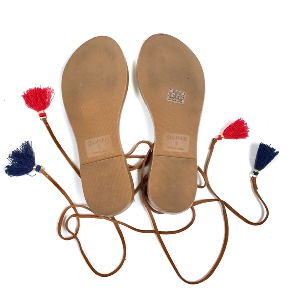 SOLD Soludos Tassel Lace Up Tan Leather Sandals 8 - Picture 8 of 8